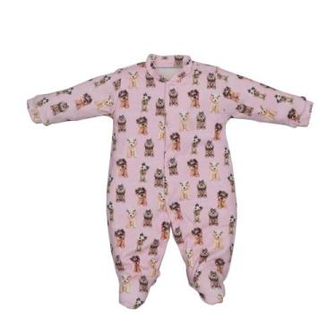 Imagem de Macacão Bebê Menina Suedine Inverno Rosa Cachorrinhas - Upi Ulli, M