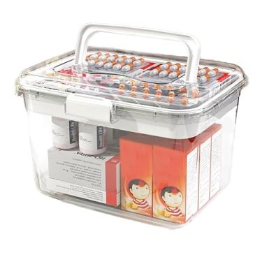 Imagem de Caixa de armazenamento de medicamentos de acrílico com alças, kit organizador de medicamentos transparente para dormitório universitário, casa de estudante, bolsa de primeiros socorros vazia para