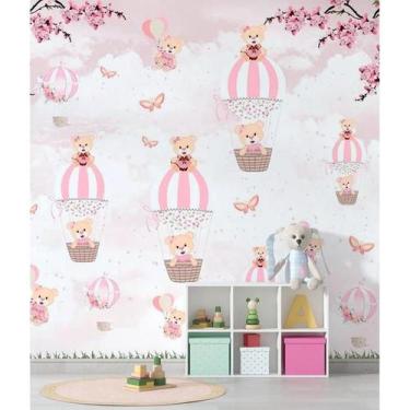 Imagem de Papel de Parede Infantil Ursos e Balões - AloPapers, 3,50m de largura,