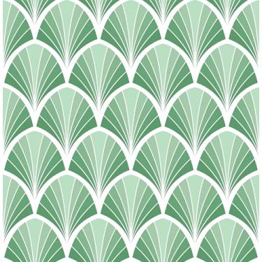 Imagem de HotDecor Papel de parede geométrico verde branco listrado descasque e cole papel de contato do setor verde para gavetas de armários adesivos de parede com detalhes modernos para quarto e banheiro