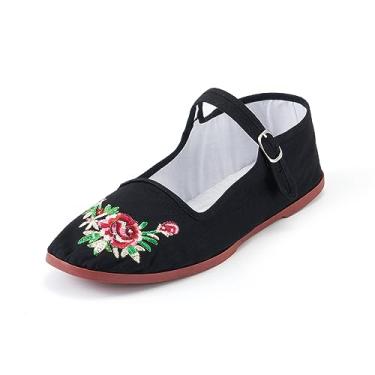 Imagem de sugarscent Sapatilhas femininas Mary Jane, sapatilhas chinesas de tecido clássico, chinelos chineses para mulheres, sapatos de Kung Fu, sapatos de boneca chinesa, sapatos de tai chi, Flor preta, 38