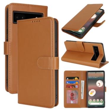Imagem de SunYoo Capa carteira para Google Pixel 6a com suporte para cartão, capa carteira Pixel 6a para homens e mulheres, capa de telefone flip de couro à prova de choque com fivela magnética - marrom