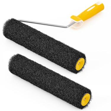 Imagem de RattanView Rolo composto de drywall de 30 cm com alça e 2 rodas, escova de rolo de textura de drywall ferramentas de rolo de lama de drywall adequadas para cobrir superfícies de parede e teto