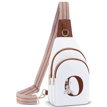 Imagem de Lizznoe Bolsa tiracolo feminina de couro com letra inicial pochete para viagem, presente para mãe e esposa, Branco/Marrom
