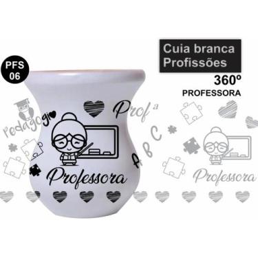 Imagem de Cuia de Madeira Branca Personalizada 360 Profissões - Professora - Mix
