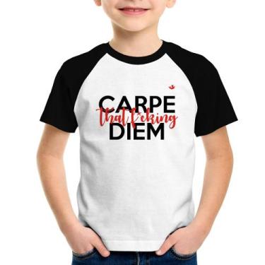 Imagem de Camiseta Raglan Infantil Carpe that fucking Diem - Foca na Moda, Branc