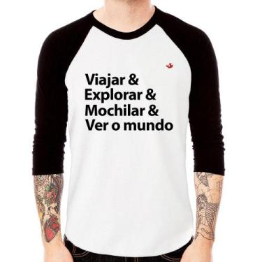 Imagem de Camiseta Raglan Viajar & Explorar & Mochilar & Ver o mundo Manga 3/4 -