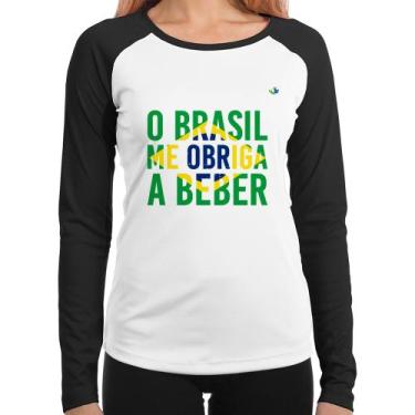 Imagem de Baby Look Raglan O Brasil me obriga a beber Manga Longa - Foca na Moda