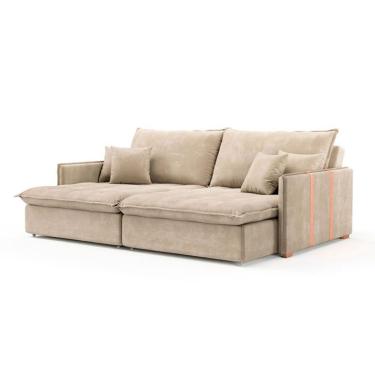 Imagem de Sofá Retrátil Sem Caixa 3 Lugares Solomons Velosuede Bege 230 cm