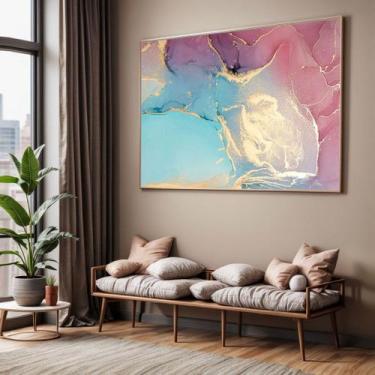 Imagem de Quadro com Moldura Sala Quarto Abstrato Azul e Rosa Mármore Decorativo