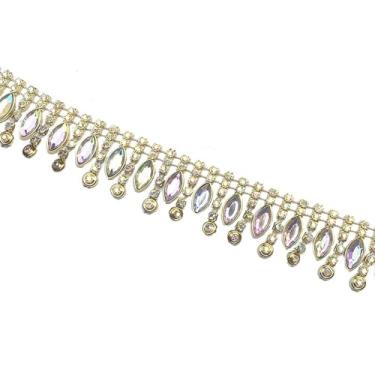 Imagem de 10 jardas 30 mm ouro AB cor strass acabamento fita de renda ouro prata gota de água corrente para enfeites de noiva para casamento costura artesanato DIY decoração A08 (ouro)