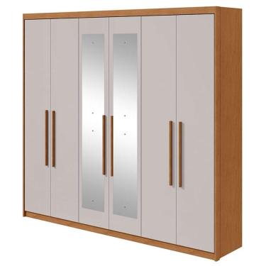 Imagem de Guarda Roupa Casal Áries 6 Portas Amêndoa Clean Off White com Espelho - Lopas