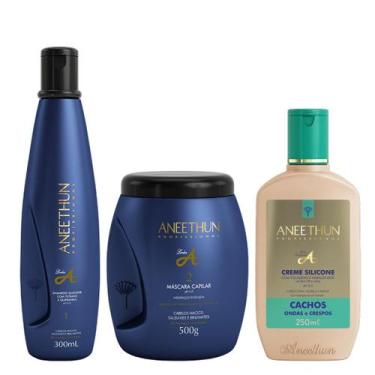 Imagem de Aneethun Linha A Kit Shampoo Máscara e Creme de Silicone Cachos 250ml