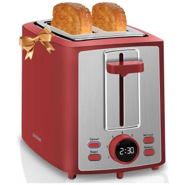 Imagem de Torradeira Elétrica 2 Fatias 7 Níveis de Tostagem, Display LCD, 110V 900W, SEEDEEM, Vermelha