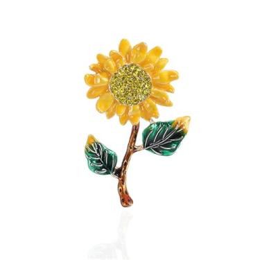 Imagem de LPYO Broche de girassol com pingente para mulheres, elegante, flor amarela, planta, lapela alfinete, acessório para presente, Medium, Zinco, Sem Pedra Preciosa
