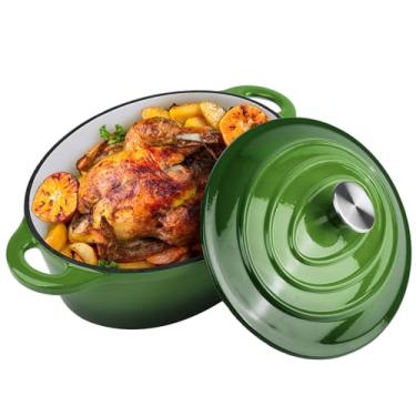 Imagem de Panela de forno holandês de ferro fundido esmaltado oval de 5,5 litros com tampa, segura para forno até 287 °C e pode ser lavada na lava-louças, panelas de forno holandês resistentes