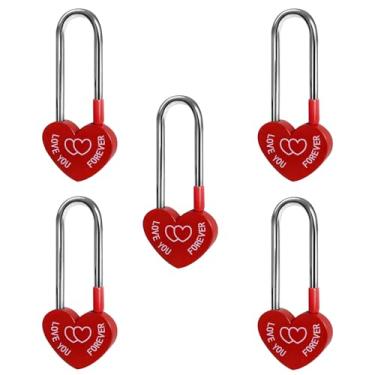 Imagem de Gradleen 5 peças, vermelho, 8,9 cm, 50 mm, cadeado de coração único, cadeado de metal Love-You-Forever para ponte Lovelock, casamento e aniversário (sem chave)