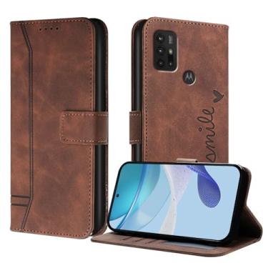 Imagem de Luksinlong Capa carteira para Motorola Moto G30/G20/G10, capa protetora de couro PU com suporte para cartão, suporte e fivela magnética para Motorola G10 Power Case - Café