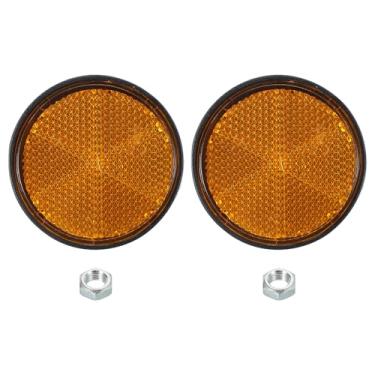 Imagem de PATIKIL Refletores traseiros redondos, 2 peças refletor de aviso refletor de segurança plástico universal para motocicleta com suporte de parafuso M6 para carro, motocicleta, reboque, bicicleta