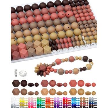 Imagem de 172 peças de contas de silicone FIVEIZERO para fabricação de chaveiros, kit de 6 contas focais de silicone de cores mistas, contas hexagonais redondas de lentilha de 9 mm e 15 mm e contas espaçadoras