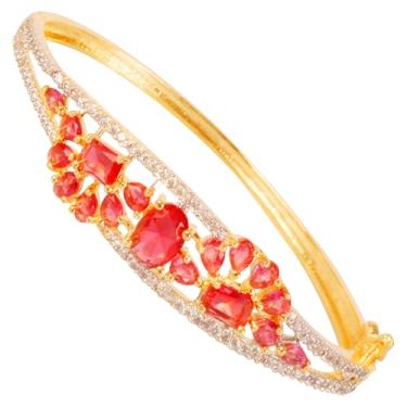 Imagem de Touchstone Joias indianas de Bollywood Impressions Atraente Escolha Princesa Zircônia Cúbica CZs Designer Joias Articuladas Pulseira em Tom Dourado ou Branco para Mulheres., Sem pedras preciosas