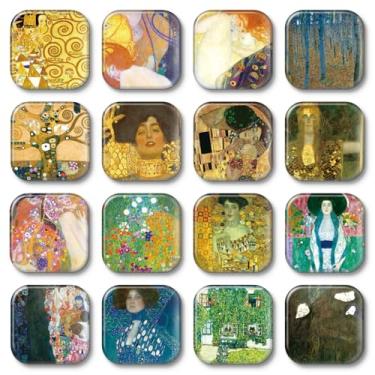 Imagem de MORCART 16 peças de ímãs de geladeira, ímãs Klimt arte decorativa para geladeira armário armário escritório cozinha lousa arte para adultos