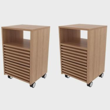 Imagem de Kit 2 Gaveteiros com Ripado Rodízio 2 Gavetas 1 Nicho Me4175 Espresso Móveis