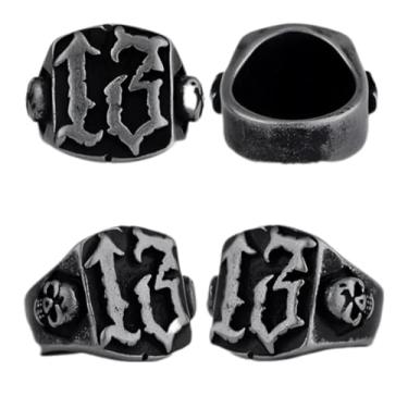 Imagem de Anel Caveira e Número 13 em Aço Inoxidável 316L Mistério Rock (18)