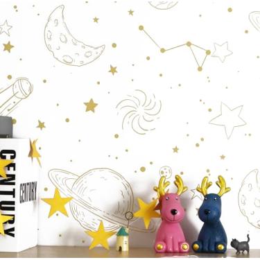 Imagem de GloryTik Papel de parede de quarto infantil de 40 x 48 cm, papel de parede lua branca
