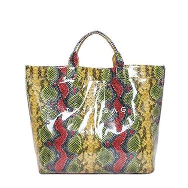 Imagem de Ansseng Sacola feminina de PVC grande papel kraft de plástico transparente alça superior bolsa Hobo transparente bolsa rosa choque, Colorido.