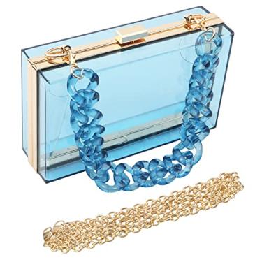 Imagem de Bolsa feminina de acrílico transparente para noite, bolsa clutch vintage para banquete, Azul claro, 7.1x4.1x2.2 inches