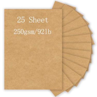 Imagem de Cartolina marrom, Pinovk 25 folhas de papel kraft de 21 x 27 cm, papel para impressora de cartolina de 250 g/m² para Halloween, Natal, convites, artesanato, cartões DIY, álbuns de recortes e impressão