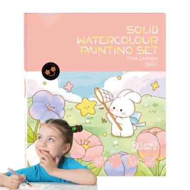 Imagem de Livro de pintura em aquarela, livro de prática em aquarela,Livro da cor da água de aquarela infantil - Kits de artesanato de 24 páginas com pincel, desenho de projetos de arte para meninos e meninas,