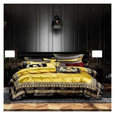 Imagem de Conjunto de cama jacquard verde dourado tamanho queen bordado patchwork colcha capa fronha (cor: D, tamanho: 1,4 * 1,8 m)