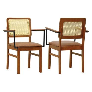 Imagem de Kit 2 Cadeiras Lyon com Braços Madeira Maciça Encosto Telinha Assento 