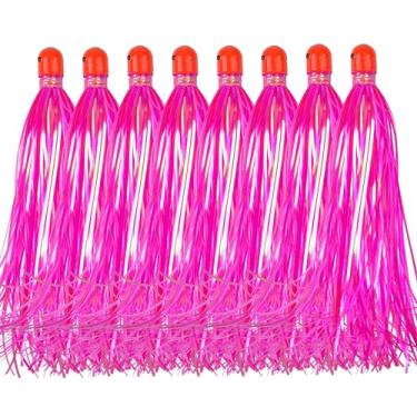 Imagem de Mylar Flash Teaser Cauda Mylar Tiras de Pesca Teasers Mylar Saias de Pesca Pesadas Jig Heads Isca de Pesca Cabeça de Bala Chumbada 10 g com Saias Flash Mylar Cabelo 8 pçs/Pacote