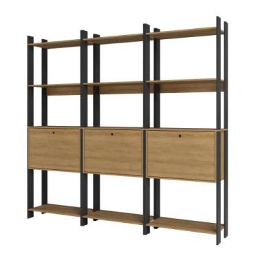 Imagem de Kit 3 Estantes para Livros 3 Portas 15 Prateleiras Estilo Industrial L