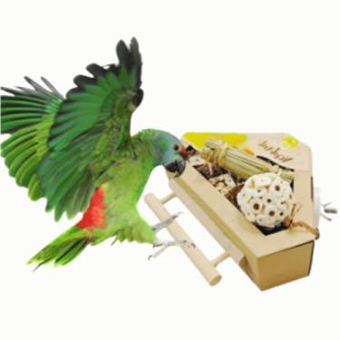 Imagem de CXYYXF Caixa de brinquedos para mastigar e triturar pássaros com suporte de madeira, caixa de brinquedos para mastigar papagaio forrageamento para calopsitas, conures, caiques, periquitos, periquitos