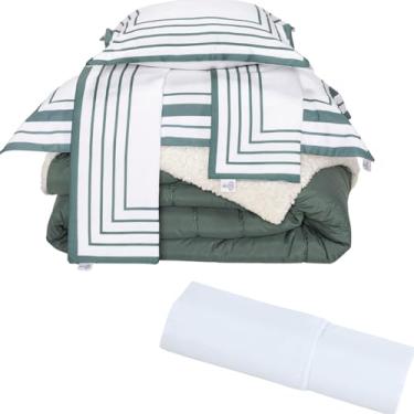 Imagem de Kit 6PCS Cobertor Edredom Sherpa Lã Carneiro Dupla Face 400 Fios (Verde Esmeralda, Queen Size)