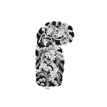 Imagem de Tatuagens de melhores amigas, estilo japonês, flor de cerejeira, onda no braço direito, tatuagens onduladas, aparência de tatuagem real, resistente à água, dura de 1 a 2 semanas, resiliência,32 x 19 cm