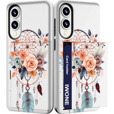 Imagem de IWONE Capa compatível com Samsung Galaxy PROTECTORSS fofa com porta-cartões/carteira à prova de choque para mulheres/apanhador de sonhos flor pena feminina