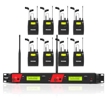 Imagem de MIZISNR Sistema de monitor de ouvido sem fio, 2 canais 8 Bodypacks Pro Mono IEM para músicos, monitor de montagem em rack de metal com frequências UHF 2 x 40, alcance de 100 metros para banda, palco