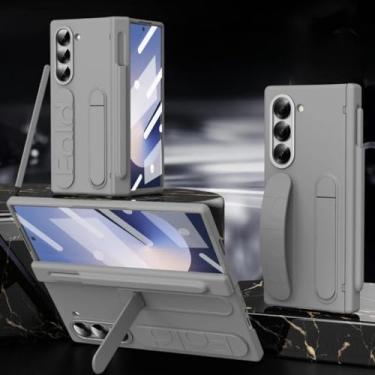 Imagem de Capa Antichoque Galaxy Z Fold6 – Protetor Dobradiça, Película HD integrada, Bordas Elevadas e Alça de Pulso, Suporte 3 Ângulos com suporte e Caneta Capacitiva (Cinza)