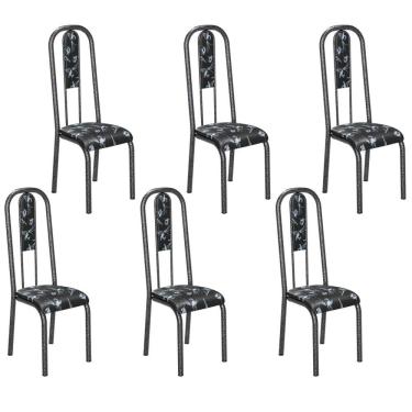 Imagem de Conjunto de 6 cadeiras Teixeira Madri com encosto martelado preto
