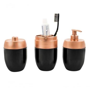 Imagem de Kit Banheiro Acessórios Lavabo 3 Peças Pia Preto Cobre Forma Conjunto Pia Completo Organização