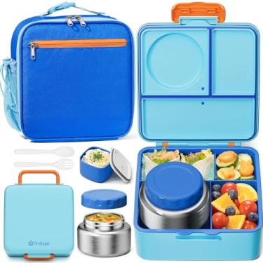 Imagem de Fimibuke Lancheira infantil Bento com garrafa térmica, à prova de vazamento, com pote de comida isolado de 241 g, lancheira e utensílios, livre de BPA, lavável na lava-louças, recipiente de 3 ou 4