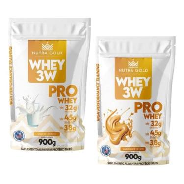 Imagem de Kit 2 Whey Protein 3W 900g + Leitinho + Doce de Leite – Ganho de Massa e Sabor Extra