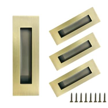 Imagem de youthua Puxadores de descarga de dedo embutidos, puxadores de porta de bolso, para maçanetas de portas de celeiro deslizantes, portas duplas de aço inoxidável retangulares puxadores de ferragens