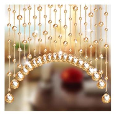 Imagem de Cortina com contas de cristal para entrada, cortina de corda divisória de 20 cordas, cortina divisória de quarto, painel decorativo para casa, café, quarto, restaurante (B-champanhe)