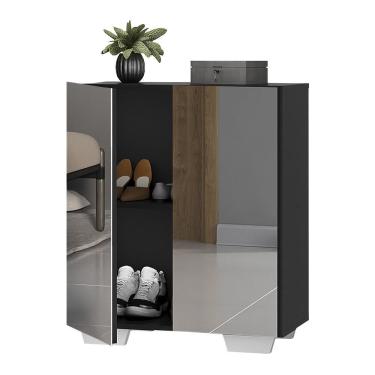 Imagem de Sapateira 2 Portas Com Espelho Nina Multimóveis V6013 Preta/Branca Preto/Branco